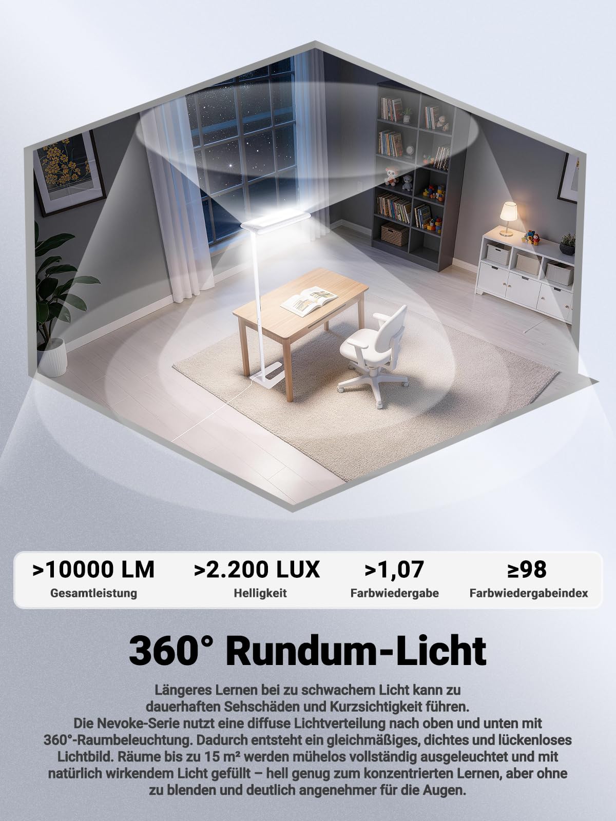LED Büro Stehleuchte dimmbar, 100W 8300lm, UGR<19 blendfrei, CRI≥97 Tageslichtlampe Stehlampe, Up & Downlight Deckenfluter LED, 4000K Neutralweiß, Stehlampe Schreibtisch Home Office Wohnzimmer