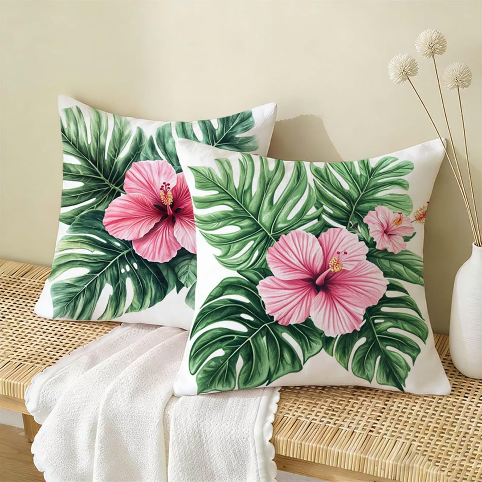 Fundas Cojines 80 x 80 CM Flor Juego de 2,Impermeable Exterior Funda Cojin Lino,Cómodo Transpirables,Antimanchas y Durable Funda de Cojines Rural para Primavera Salón,Dormitorio Decoración Hogar X-348