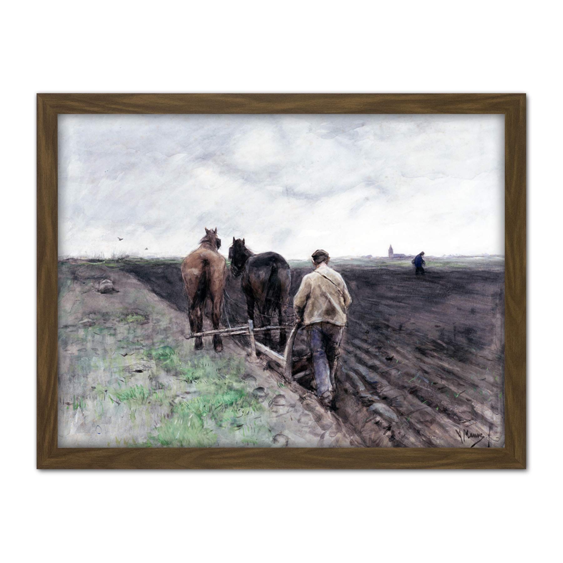 Artery8 Anton Mauve Farmer Behind The Plough Painting Artwork Framed Wall Art Print 18X24 Inch