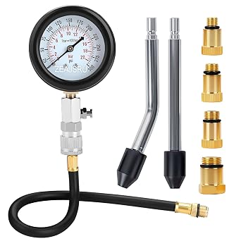 8PCS Engine Compression Tester Kit, Cylinder Compression Tester with 0-300 PSI Dual Scale Gauge, Automotive Compression Tester for Gasoline Engines, Cars & Motorcycles Carton White