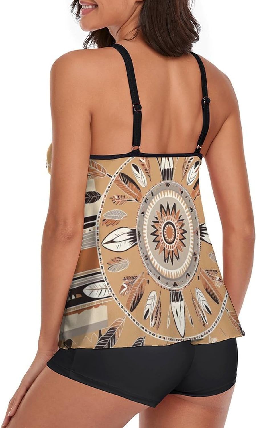 Tankini Swimwear for Women, 2 Piece Loose Fit Swimsuit with Tummy Control and Adjustable Straps
