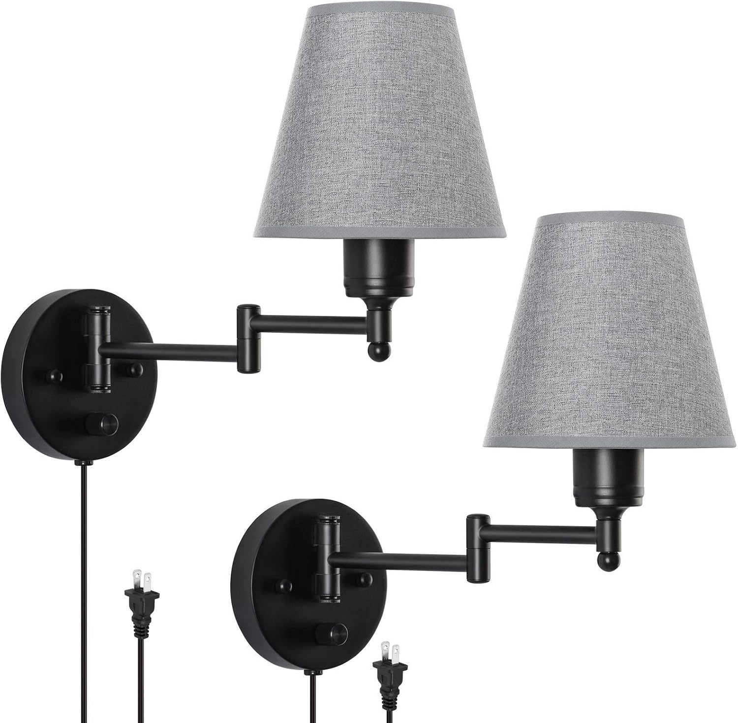 HAITRAL Grey Wall Lamps Swing Arm Wall Sconces, Bedroom Wall Lamps