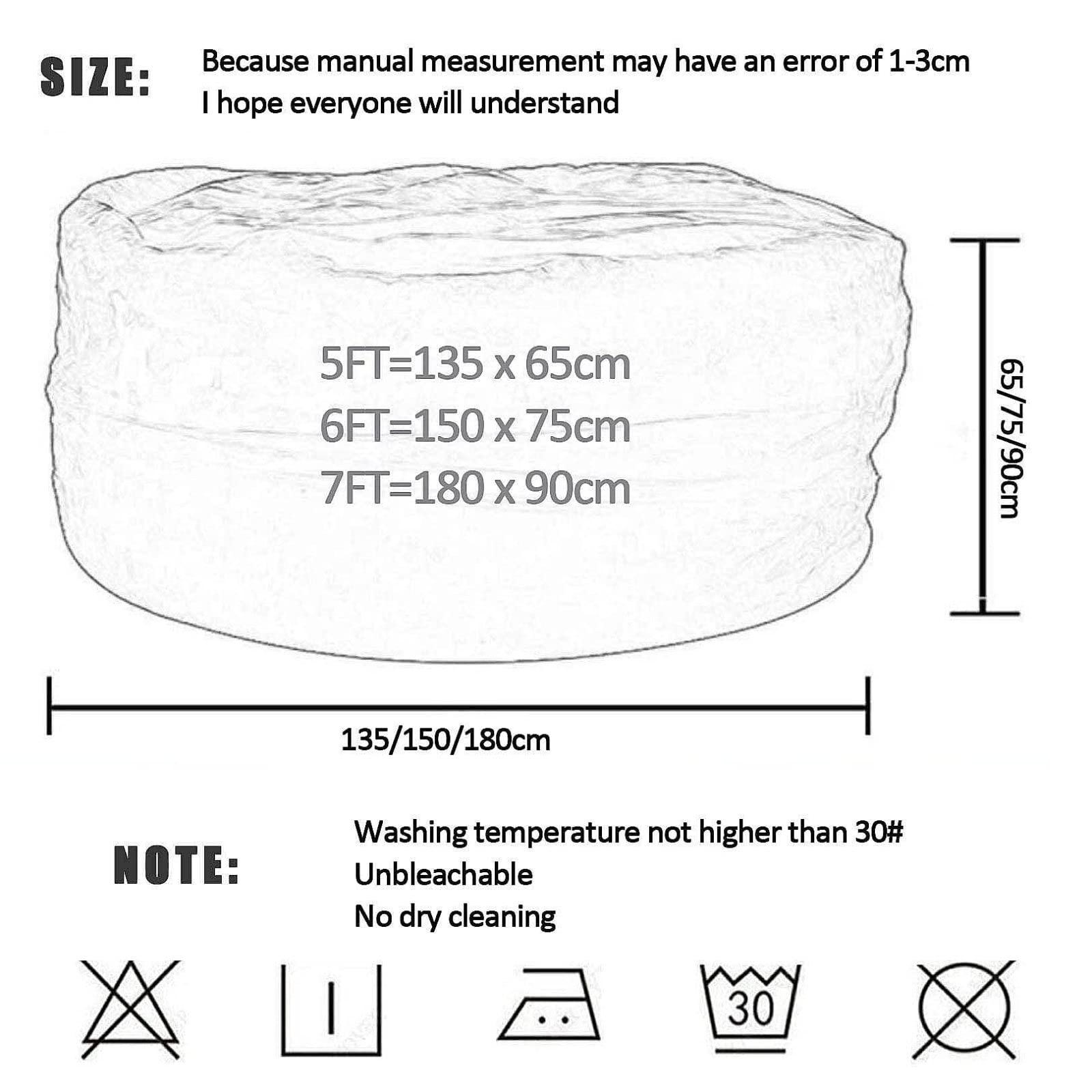 Beanbag Chair Lettino Bean Bag Storage Chair Divano Pigro Soffice Ultra Morbido, per L'organizzazione di Giocattoli di Peluche (Senza Riempitivo),5 FT