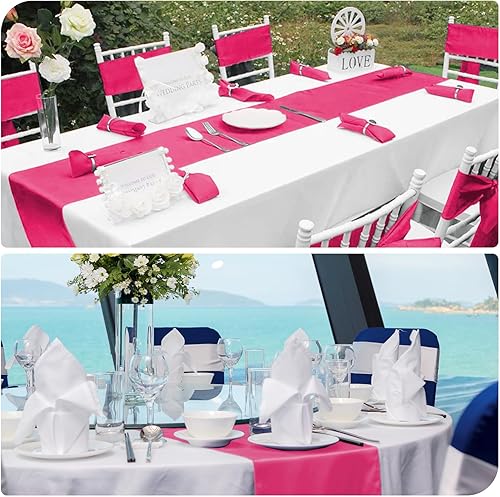 Miniatura 5 de Paquete de 12 caminos de mesa de satén rosa intenso de 12 x 108 pulgadas de largo, para bodas, fiestas, eventos, decoración de fiestas de