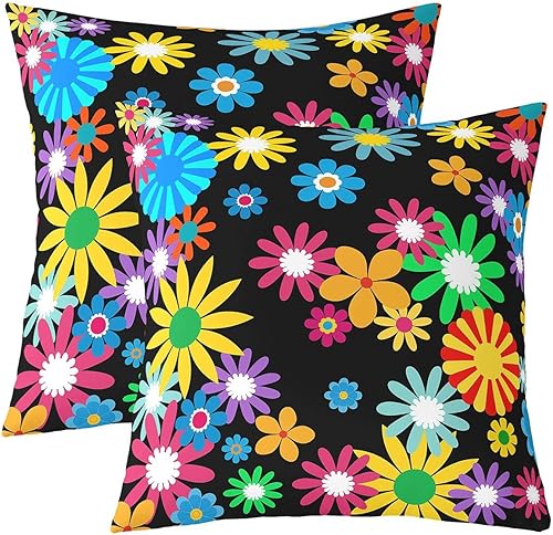 Juego de 2 fundas de almohada con diseño de flores geniales, estilo bohemio, para decoración del hogar, sala de estar, reversible, diseño de flores