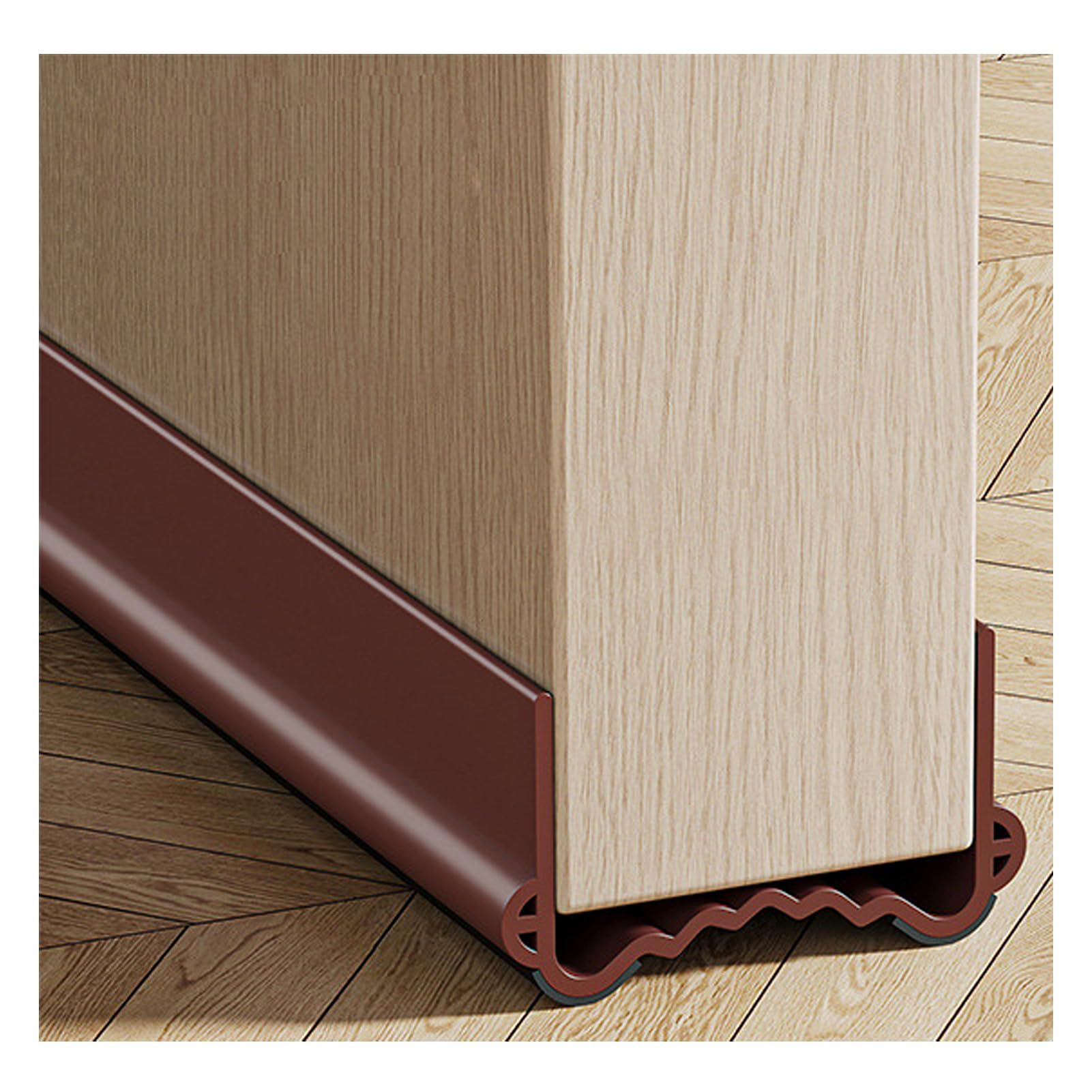 Veki 100cm Burlete Puerta Entrada, Reutilizable Burlete Bajo Puerta Autoadhesivo, Ajustable Tira de Sellado para Antipolvo, Aislamiento Acústico, Viento, Agua e Insectos (Anchura 3,5-5,5 cm, Marrón)