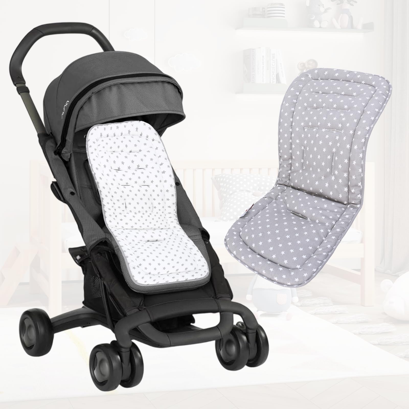 LAT Universal Pram Liner, Baby Pushchair Seat Liners, Cotton Double-Sided Use Baby Stroller Cushion Pad - Image 3