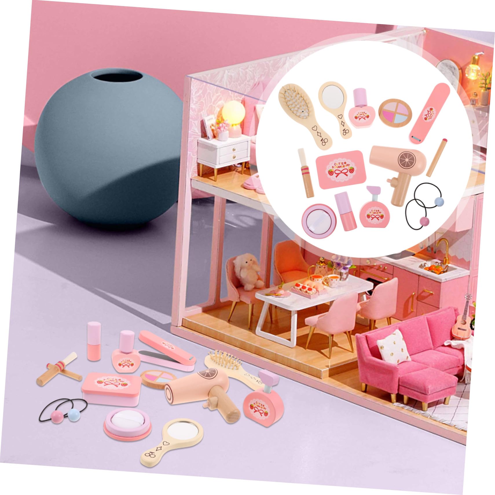 Toddmomy Set Da Trucco in Legno Per Ragazzo Ragazza Specchio, Giocattolo Da Tavolo Da Toeletta Per Bambine, Gioco Di Ruolo Salone Di Bellezza Per Feste e Compleanni