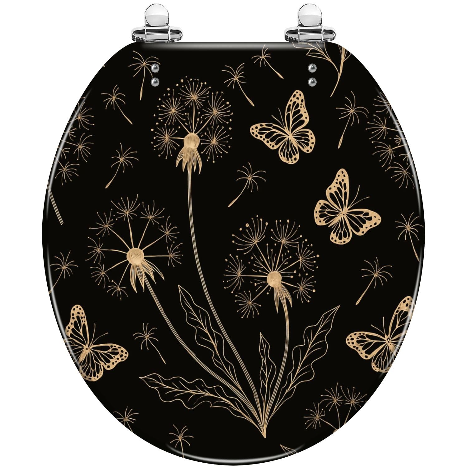 Tazyyzuu Multi4 Creative Gold Green Tropical Palm Leaves Resin Round Toilet Seat Slow Close Lid With Quick-Release Hinges(,16.5X14.5)