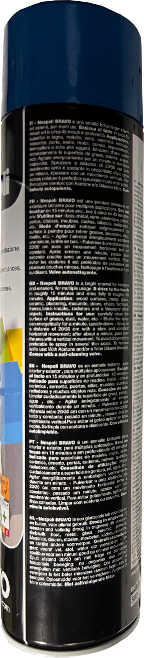 Nespoli - Aérosol Peinture - Séchage Rapide - Haute Performance - Pour intérieur et extérieur - Bleu Saphir - 600 ml