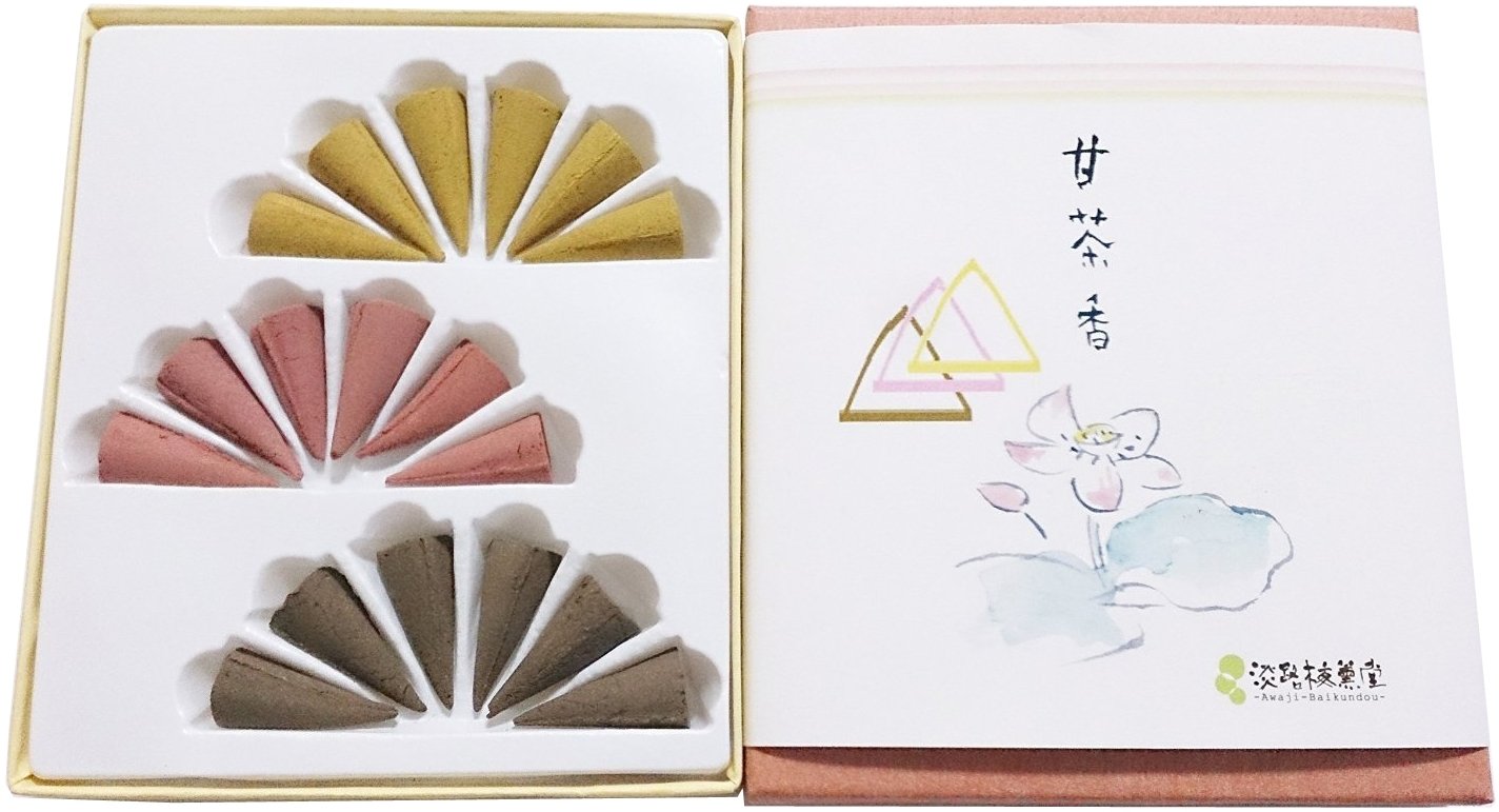 Awaji Island Cone Incense Set 18pc Sandalwood Agarwood Sweet Tea Japan Made