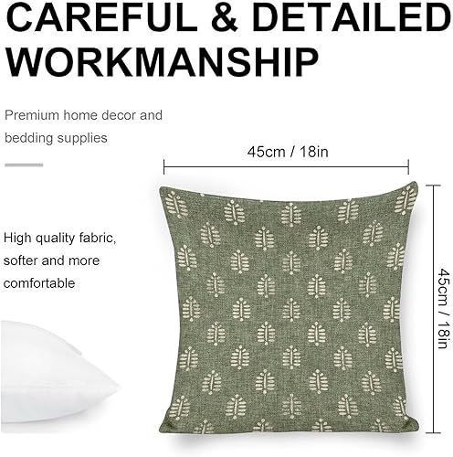 Miniatura 2 de Compladeta Juego de 2 fundas de almohada decorativas de 18 x 18 pulgadas con estampado de helecho sobre salvia, para sala de estar, sofá, decoración