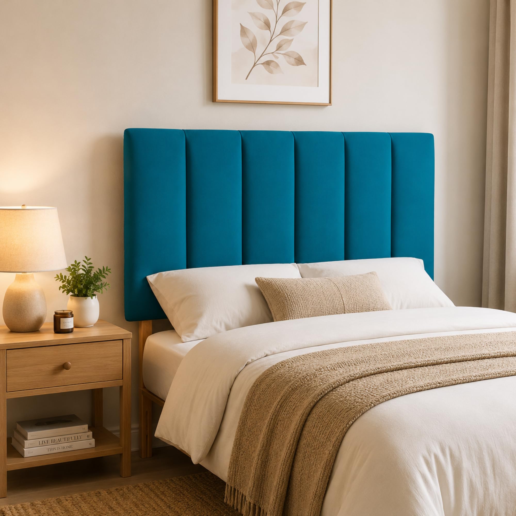 YORKSHIRE HOMEWARE Padded Lined Headboard | Lined Headboards in Plush Velvet Fabric | Bed Bedroom Decor Hotel Furniture (Teal, Small Single)