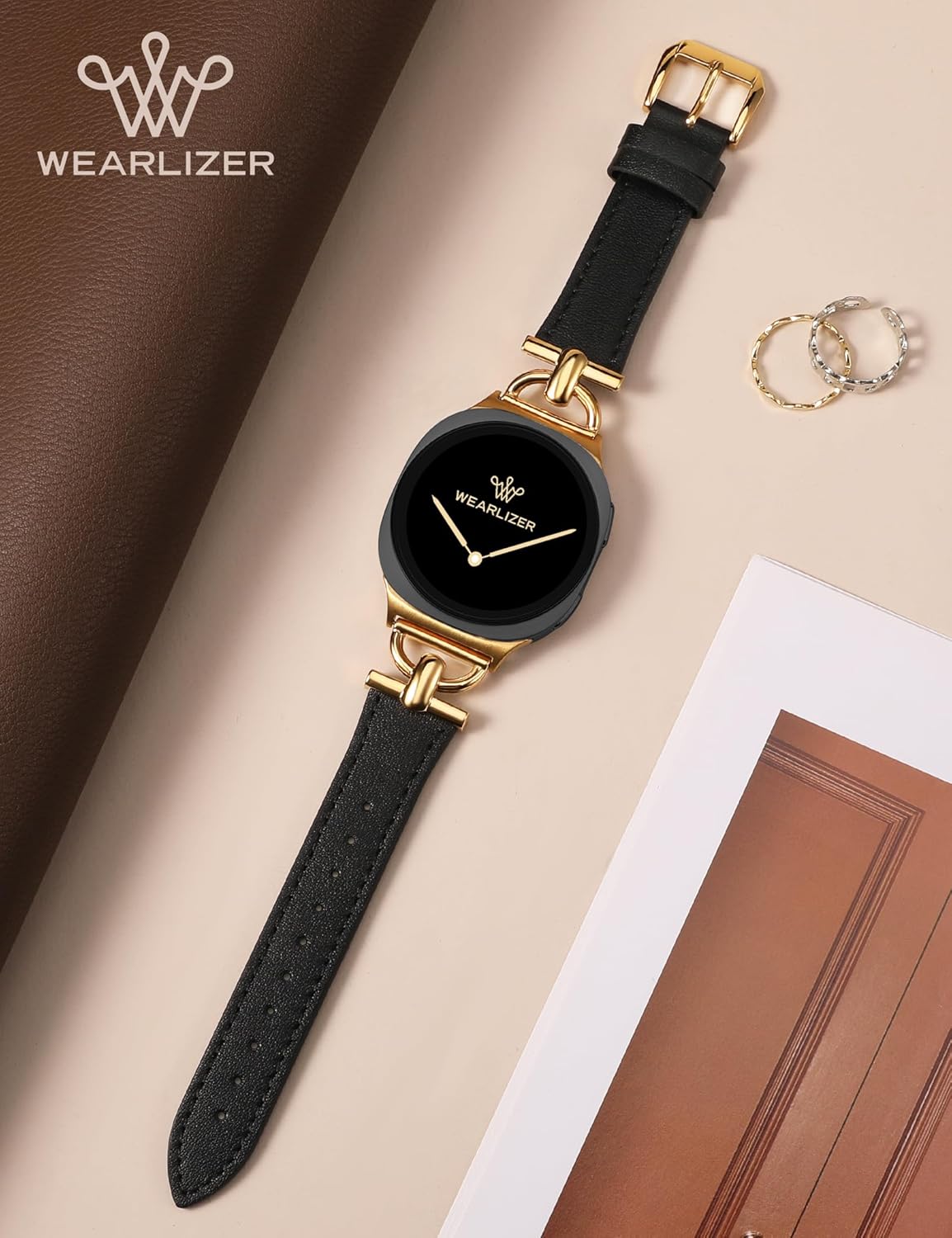 Wearlizer Leather Bands Compatible with Samsung Galaxy Watch 8 Band 40mm 44mm/Watch 8 Classic 46mm, Dressy Designer Slim Leather Strap Wristband Accessories with D-Shape Metal Buckle for Women - Image 4