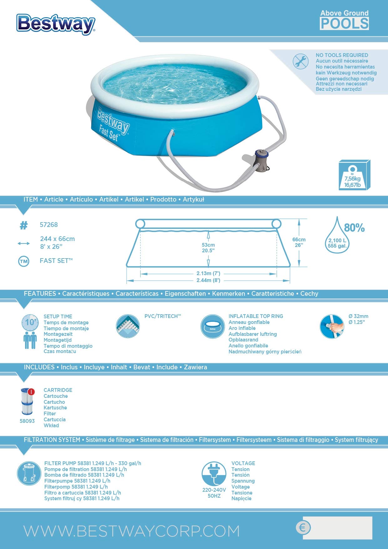 Bestway Fast Set 57268 piscina fuori terra Piscina gonfiabile Piscina rotonda 2300 L Blu