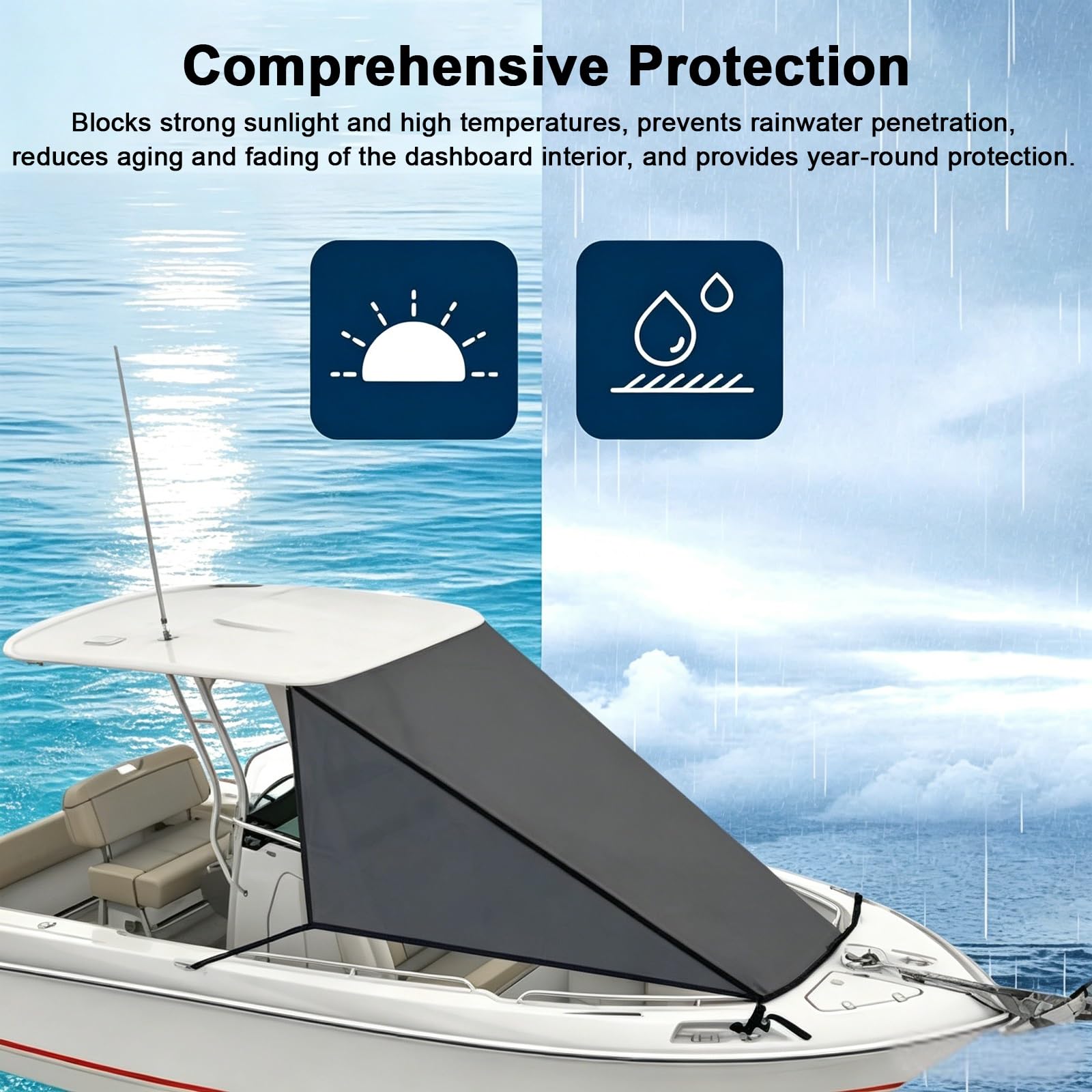 Tendalino per Barca a T, Estensione Tendalino Barca, Tessuto Oxford 600D, Custodia per il Trasporto, Chiusura a G, Parasole Anteriore per Yacht(Gray,245x290cm/8x9.5ft)