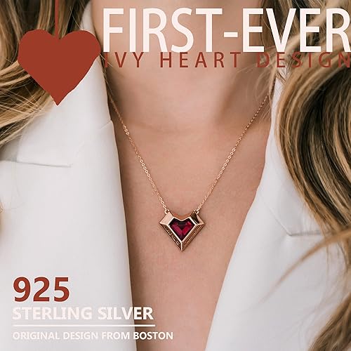 Miniatura 2 de Leafael Collares de corazón de hiedra para mujer cadena de plata de ley 925 colgante geométrico 3D de cristal de piedra natal chapado en oro rosa de