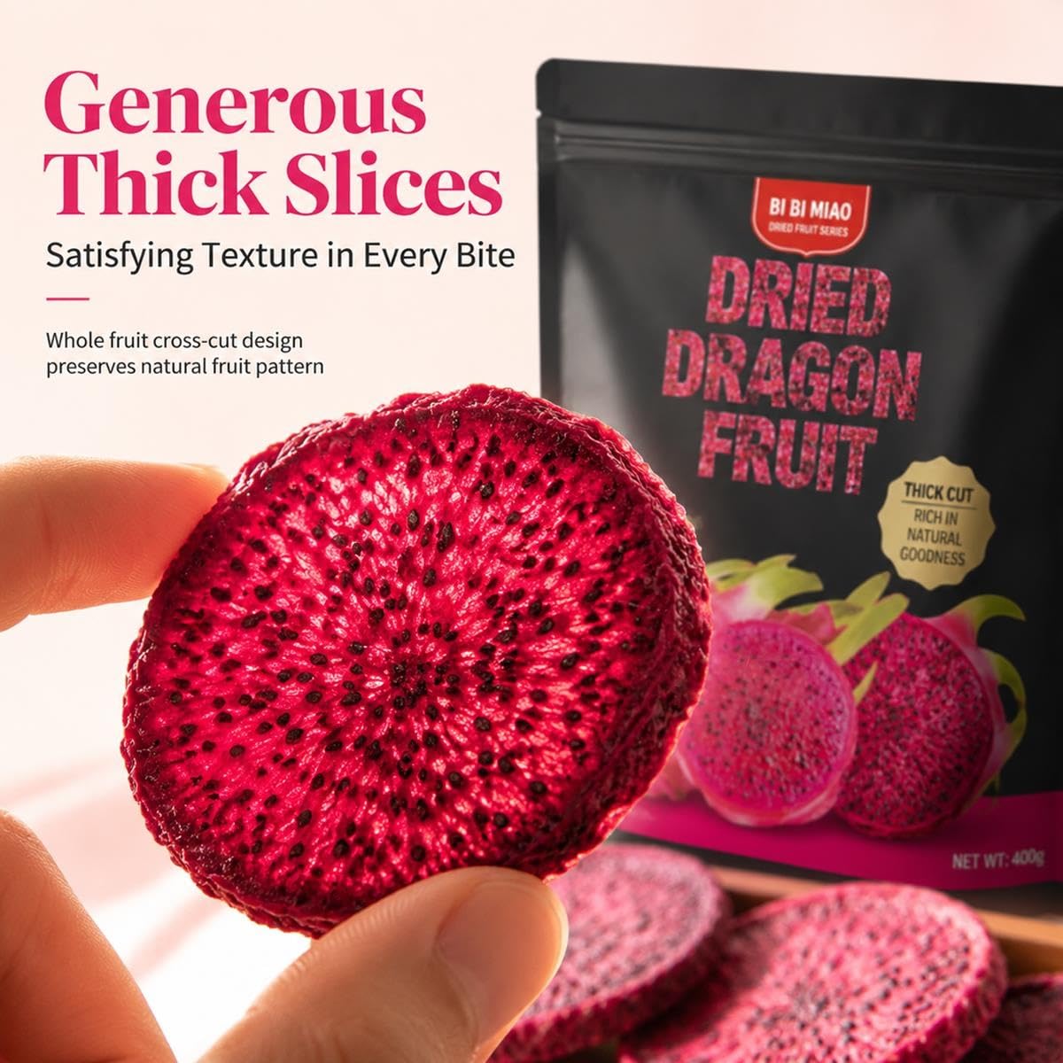 Pitahaya Roja Deshidratada, Fruta Del Dragón, Corte Grueso, 250g