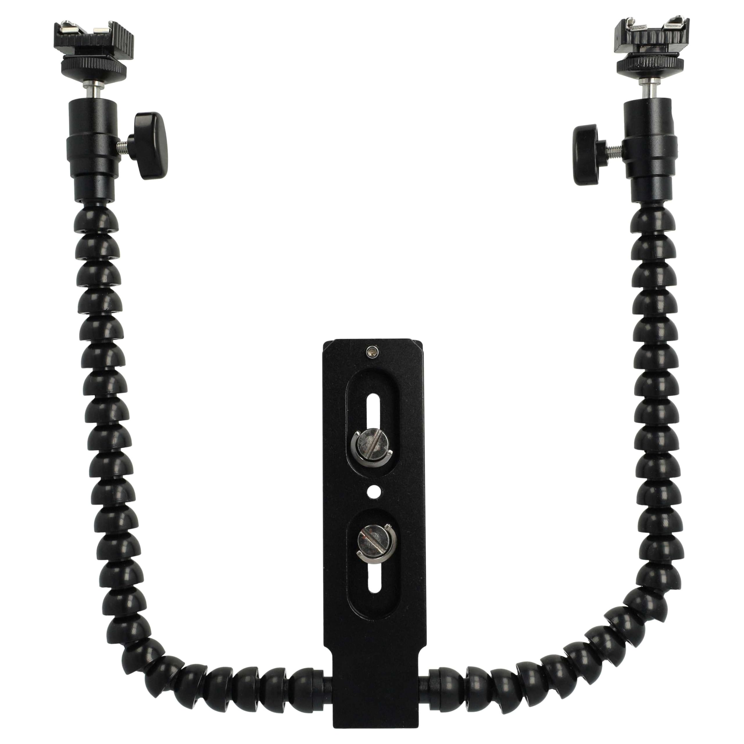 vhbw Universal Dual-Blitzhalterung für diverse Kameras, DSLR Spiegelreflexkamera Schwarz, Kunststoff / Metall - Blitzschiene