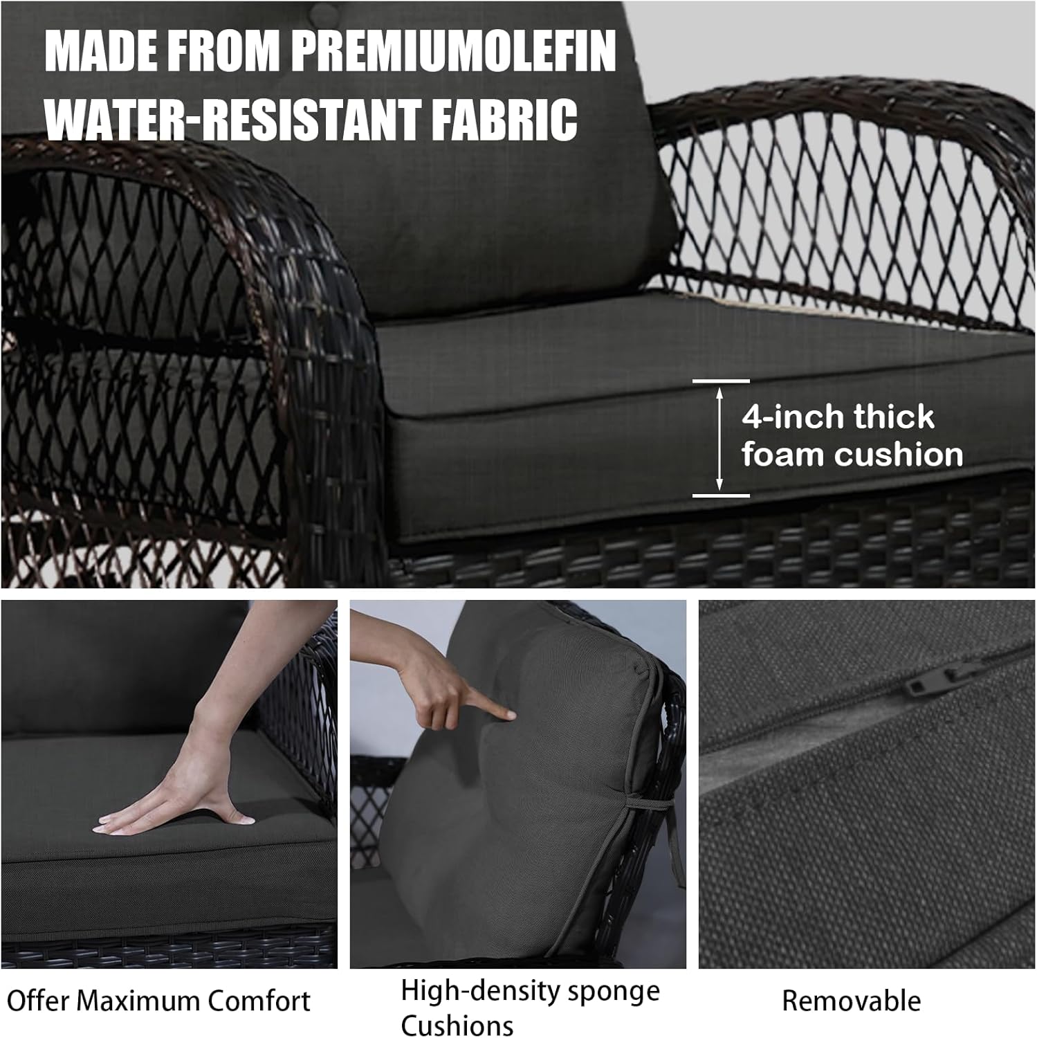 Patio Furniture Set of 3, Outdoor Swivel Rocker Patio Chairs - 2 Piece Wicker Patio Rocking Chairs with Side Table, 360 Degree Swivel Seat with 6 Inch Back Cushions for Porch, Balcony (Gray, 3 Piece)