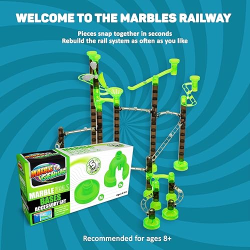Miniatura 5 de Marble Genius Juego de física de rieles de mármol 5 piezas Marble Run (incluye 3 divisores en Y y 2 bucles), complemento para juegos de construcción