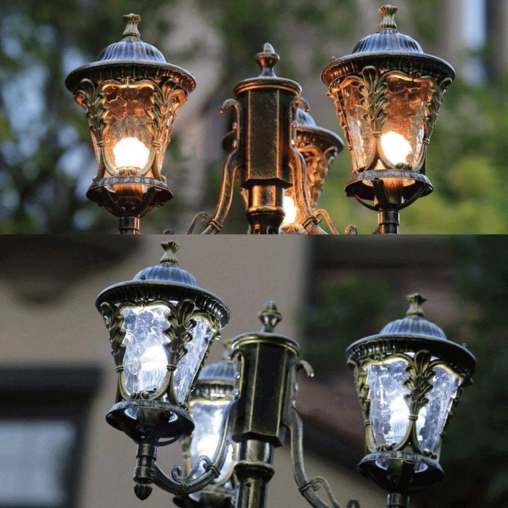 3 luces Victoria Lámpara de poste de poste alto Luz de calle exterior impermeable de aluminio IP55 Lámpara de columna de vidrio de pared de puerta de vidrio para patio trasero de villa, patio, jardín,