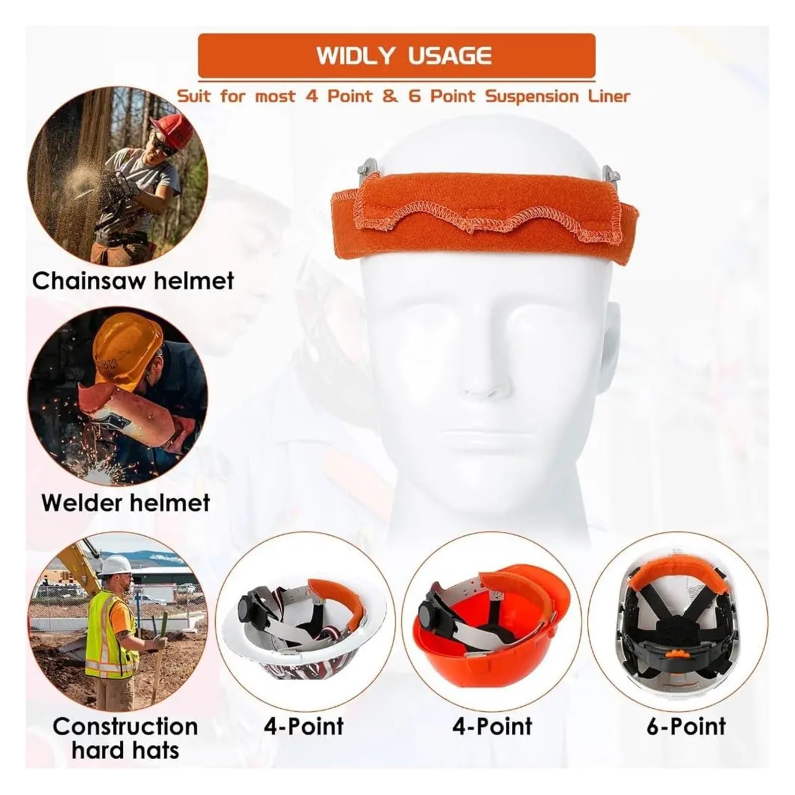 Wkładki pochłaniające pot do kasków, Opaska na kask, 10 szt. Pomarańczowa, 22,7 x cm, bawełniana wyściółka, zmywalna, oddychająca podkładka wielokrotnego użytku