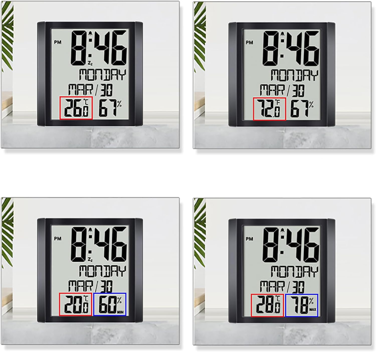 iDili Multifunctional Large-Screen Digital Clock Time Temperature and Humidity High-Definition Digital Display Wall Mounted Clock