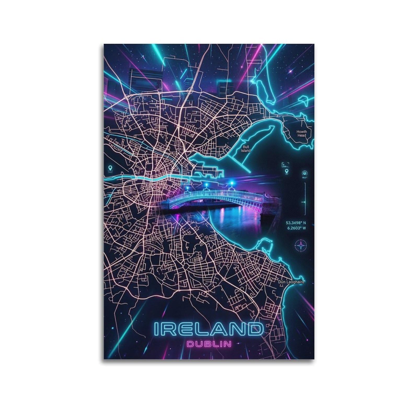 XKUGA Gamer Room Aesthetic Dublin Ireland Map Poster Modern Decorative Canvas Prints - Ideal Wall Art for Family, Man Cave, Game Room, Boys & Girls Bedroom 24x36inch(60x90cm)