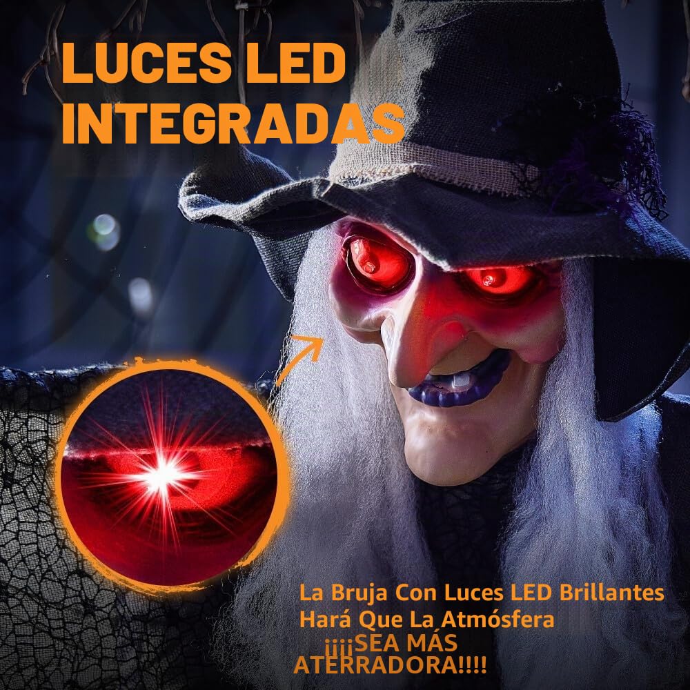 JOYIN - Decoración Colgante de Bruja para Halloween de 214cm con activación por Sonido. Bruja parlante Animada para Halloween, Ideal para Decorar Casas embrujadas, Jardines y césped.