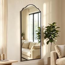 Besdomus Scalloped Full Length Mirror 21"x56" Black Arched Floor Mirror | Classical Minimalist Wooden Frame Body Long Mirror for Wall/Bedroom/Cloakroom/Entryway/Living Room - Home Decor for Housewife