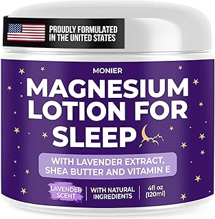 MONIER Magnesium Lotion for Sleep - Apply to Legs, Arms or Chest - Relaxing Magnesium Cream with Lavender, Shea Butter, Aloe Vera - 100% Natural Ingredients - Safe for Kids (4 oz, Lavender)