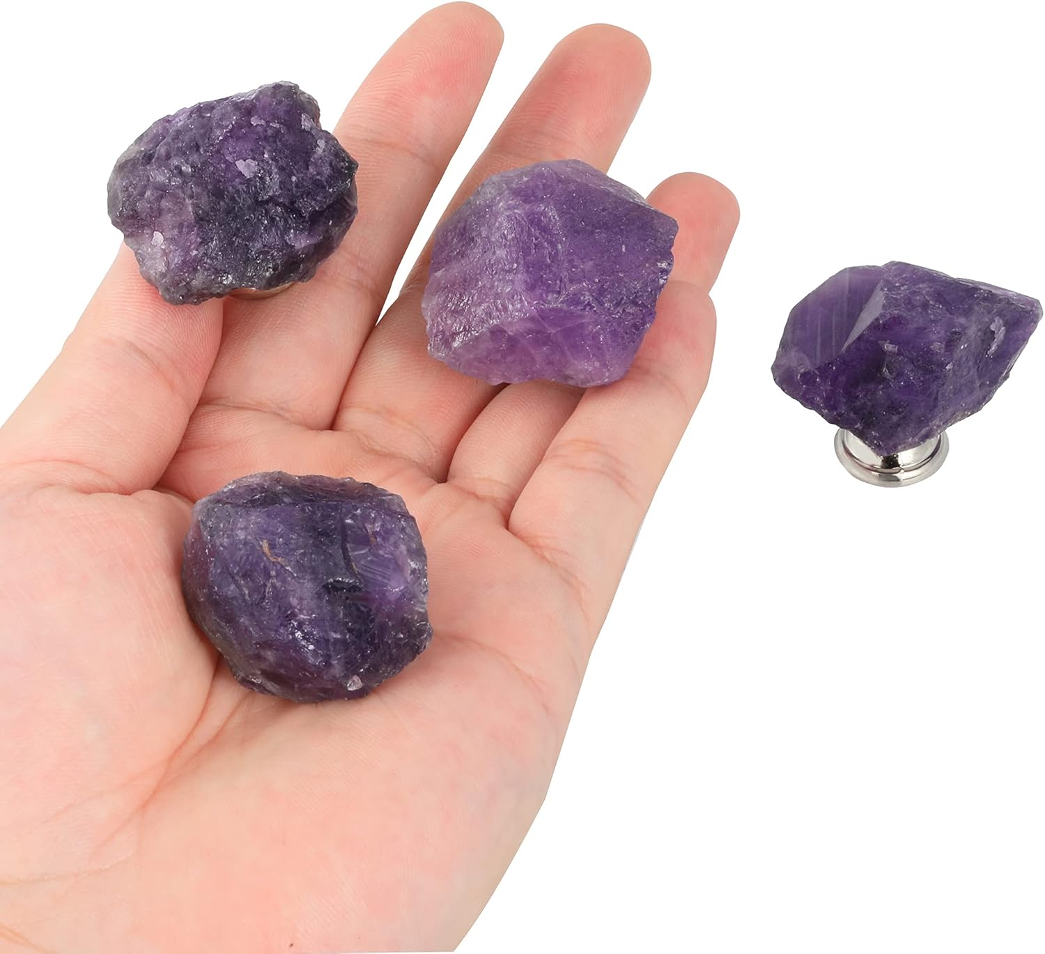 Malimali Natural Amethyst Knobs for Cabinets and Drawers Set of 4, Purple Dresser Knobs and Pulls for Bifold Doors, Cupboard, Wardrobe, Kitchen, Bathroom