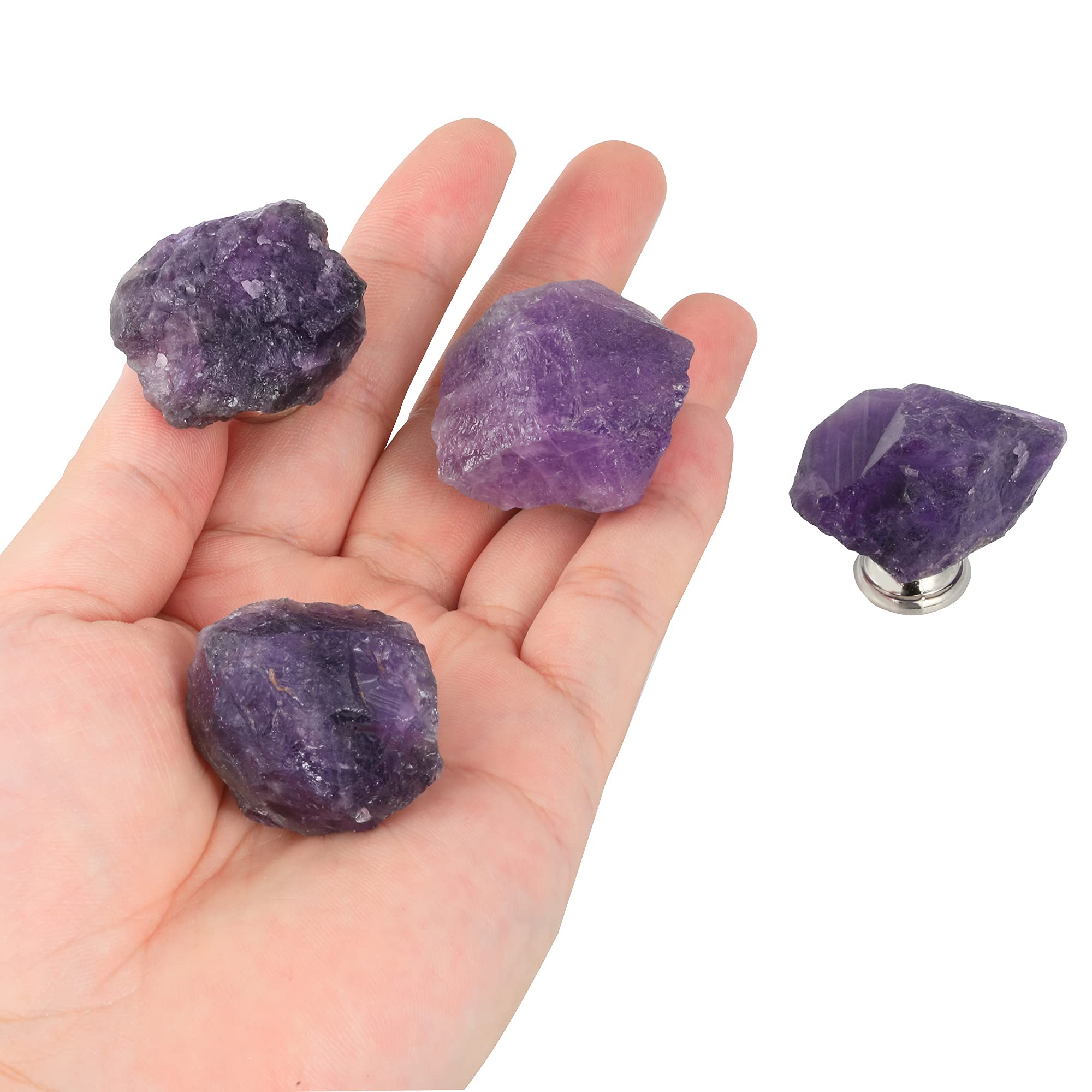 Malimali Pomos de gabinete de amatista natural, morado, juego de 4