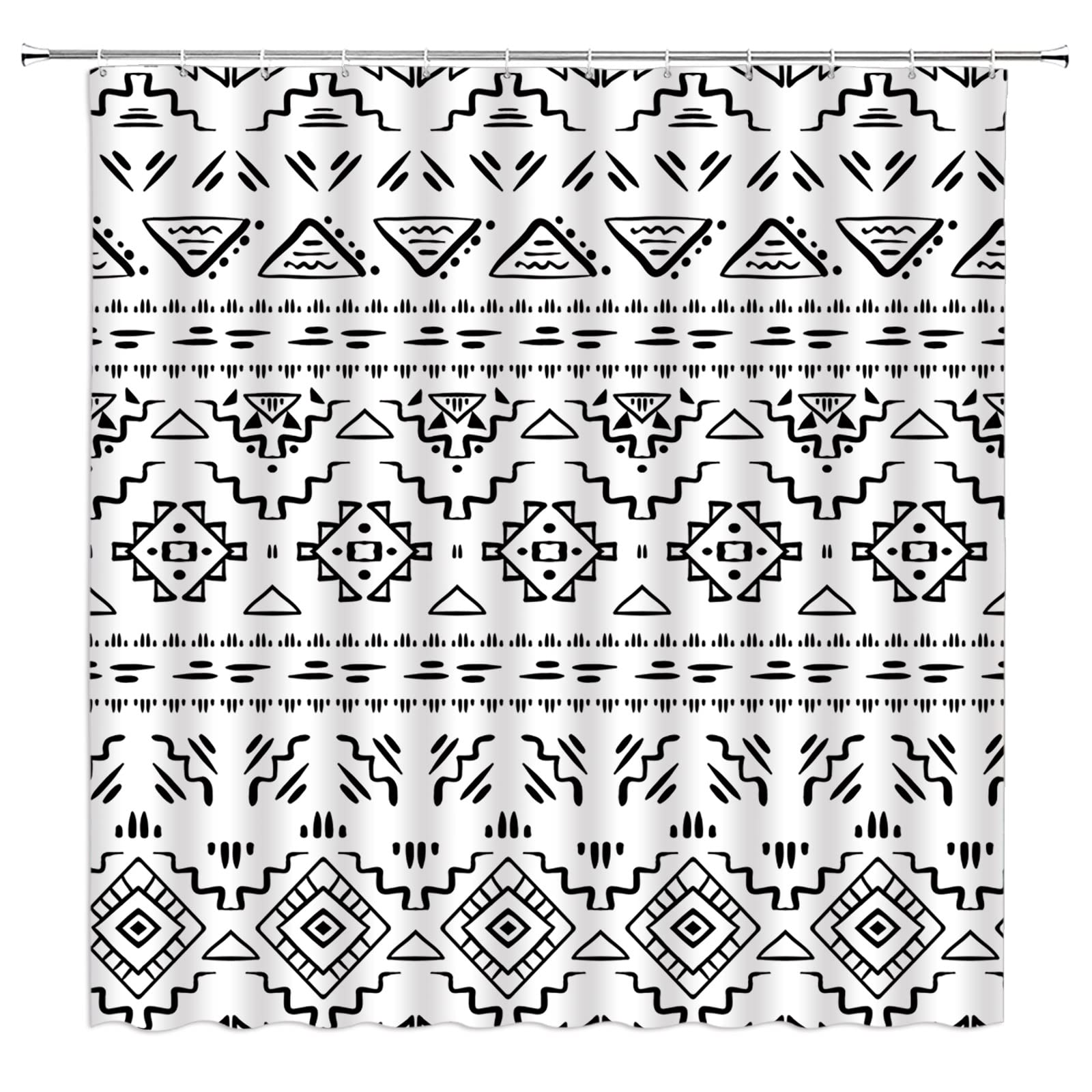 ABONAN Boho Geometric Shower Curtain Modern Tribal Black White Southwest Aztec Fabric Bathroom Curtains Decor Set with Hook(70" WX70 H)