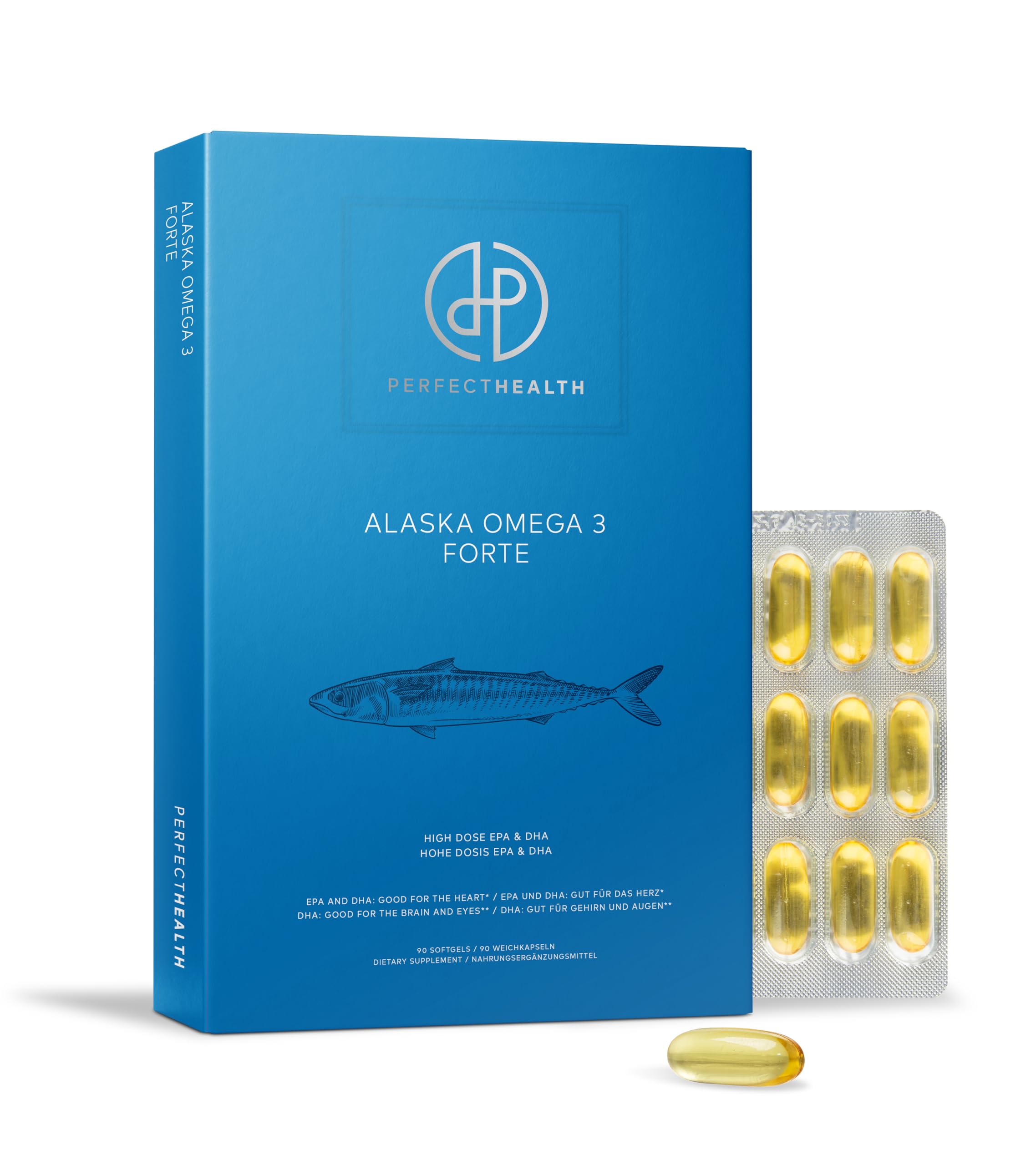 Perfect Health Oméga 3 Gélules Vegan - Haute Concentré 1000mg d'Huile de Poisson - 90 Gélules EPA DHA Haute Concentration - Acides Gras