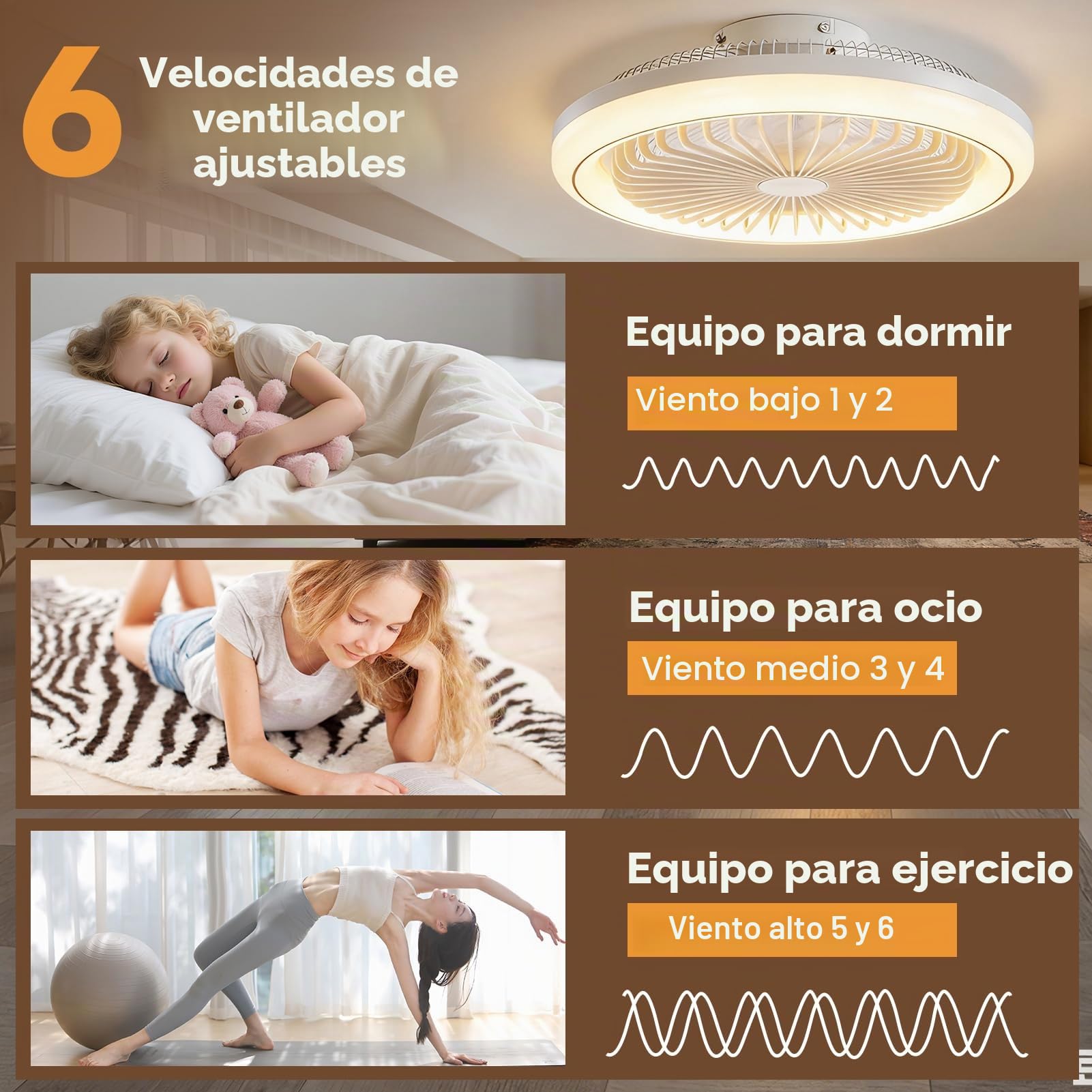 Lampara de techo con Ventilador | 65W 3000K-6500K Plafon LED | Ø47cm Ventiladores Techo con Luz y Mando,6 Velocidades, Timable Ceiling Fan with light Silencioso para Dormitorio Cocina Salon