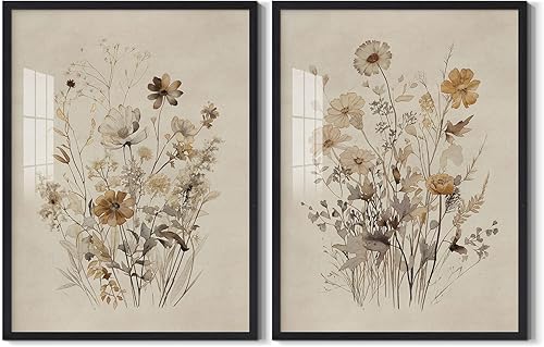 Lienzo vintage de flores silvestres para pared, acuarela, arte botánico floral, impresiones de flores neutrales, ramo minimalista, decoración de