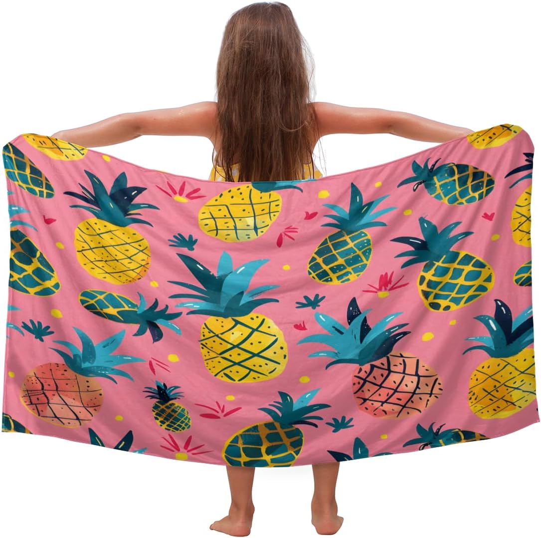 Colorful Tropical Pineapple Fruit Kids Beach Towel for Girls Boys Quick Dry Sand Free Bath Towels Oversized Lightweight Travel Towel for Swim Yoga Gym Pool, 30 x 60 Inch