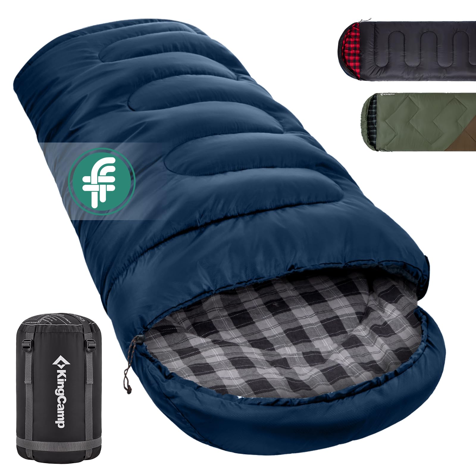 KingCamp Flannel Sleeping Bag Warm 3-4 Seasons,Lightweight Waterproof Indoor & Outdoor Use for Adults Kids for Hiking Backpacking and Camping with Compression Sack