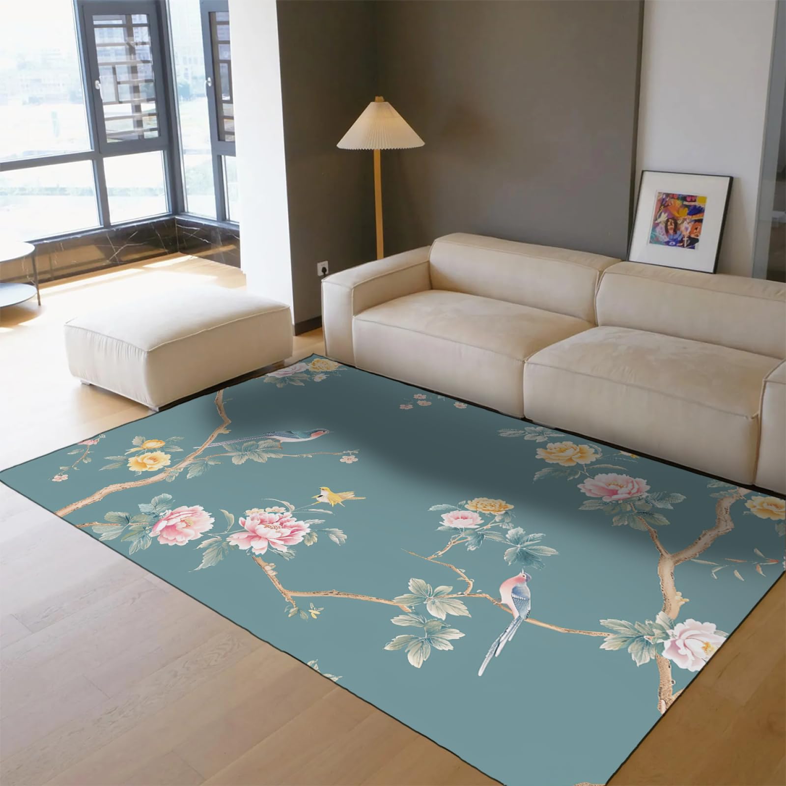 Niebieskie dywaniki do sypialni salonu kolorowa piwonia dywan uroczy ptak wycieraczka do wewnątrz dywan podłogowy narzuta dywaniki z gumowym spodem 80 x 150 cm