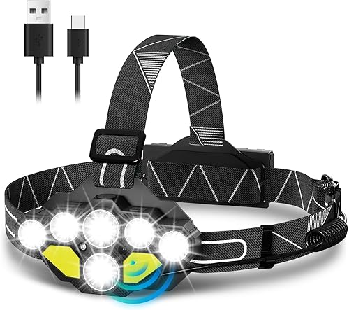 Linterna frontal recargable, 25000 lúmenes altos, 11 LED, 12 modos, luz de cabeza, sensor de movimiento, linterna impermeable para exteriores, caza, disponible en Yaxa Guatemala