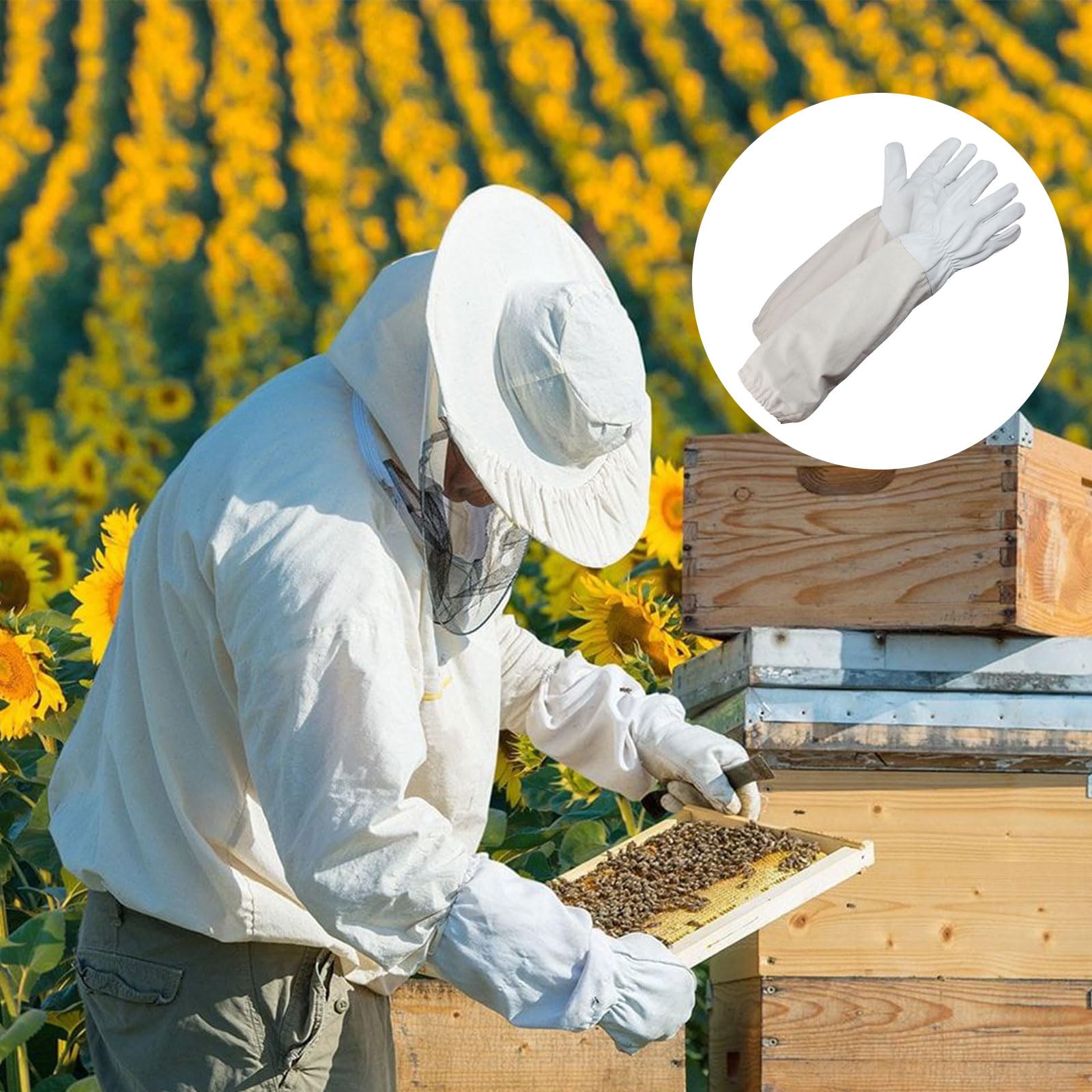 Gants Apiculture En Cuir Jaunes Avec Manches Longues - Gants Apiculteurs Ventilés 1 Paire