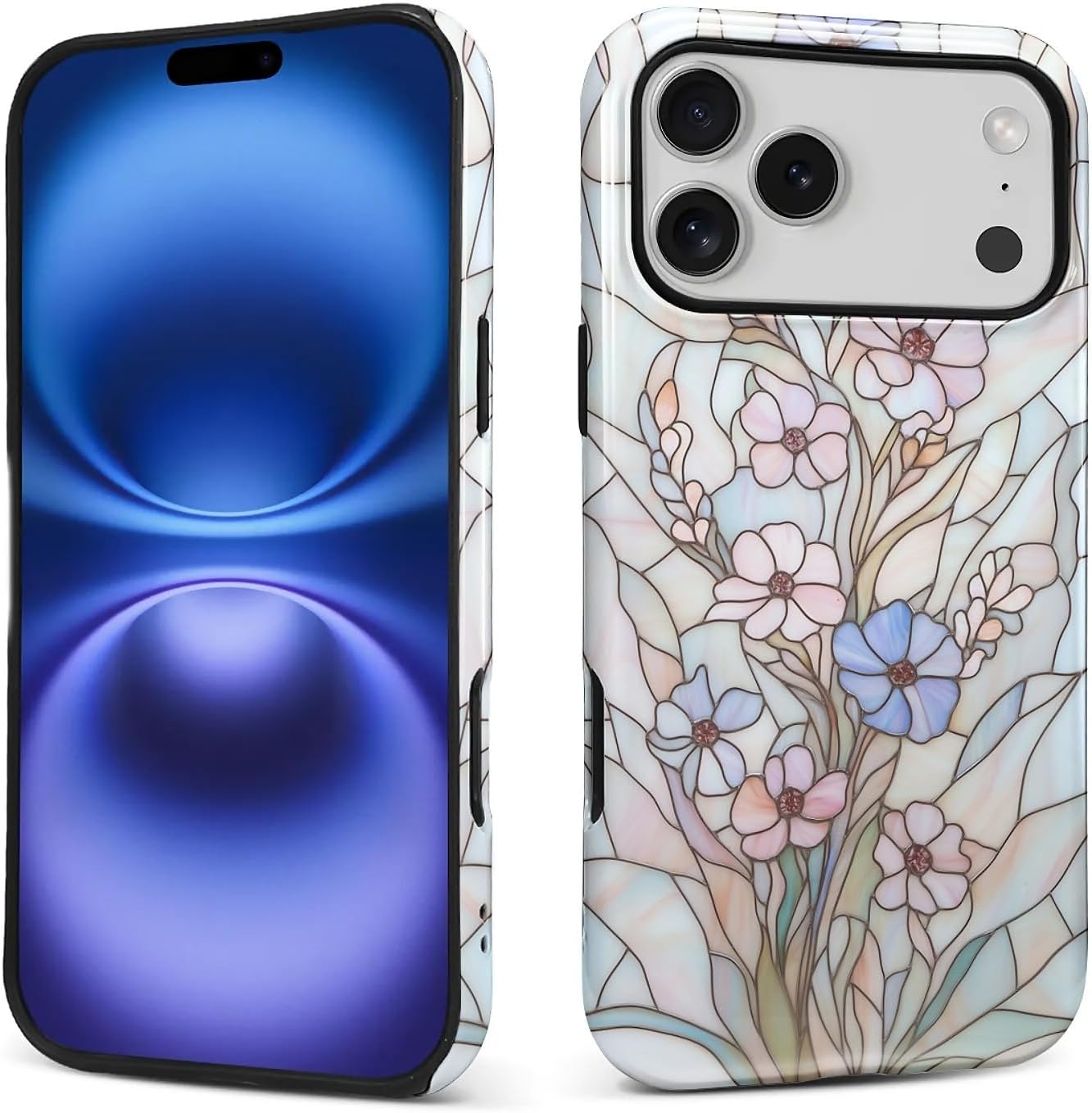 Case for iPhone 17 Pro Max,Hybrid Dual Protection Soft TPU Hard PC Shockproof Cover Anti Scratch Slim Protective for Men Women Case for Wildflower Flowers Stained Glass Design