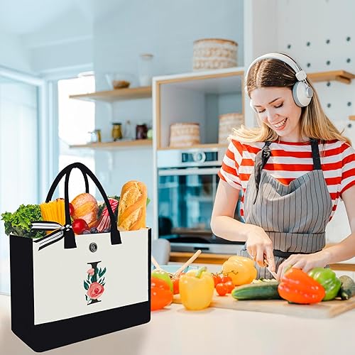 Miniatura 162 de Initial Canvas Tote Bag, Personalized Birthday Gifts for Women Mom Friends Teachers, Monogrammed Tote Bags Suitable for Mother's Day Wedding Beach