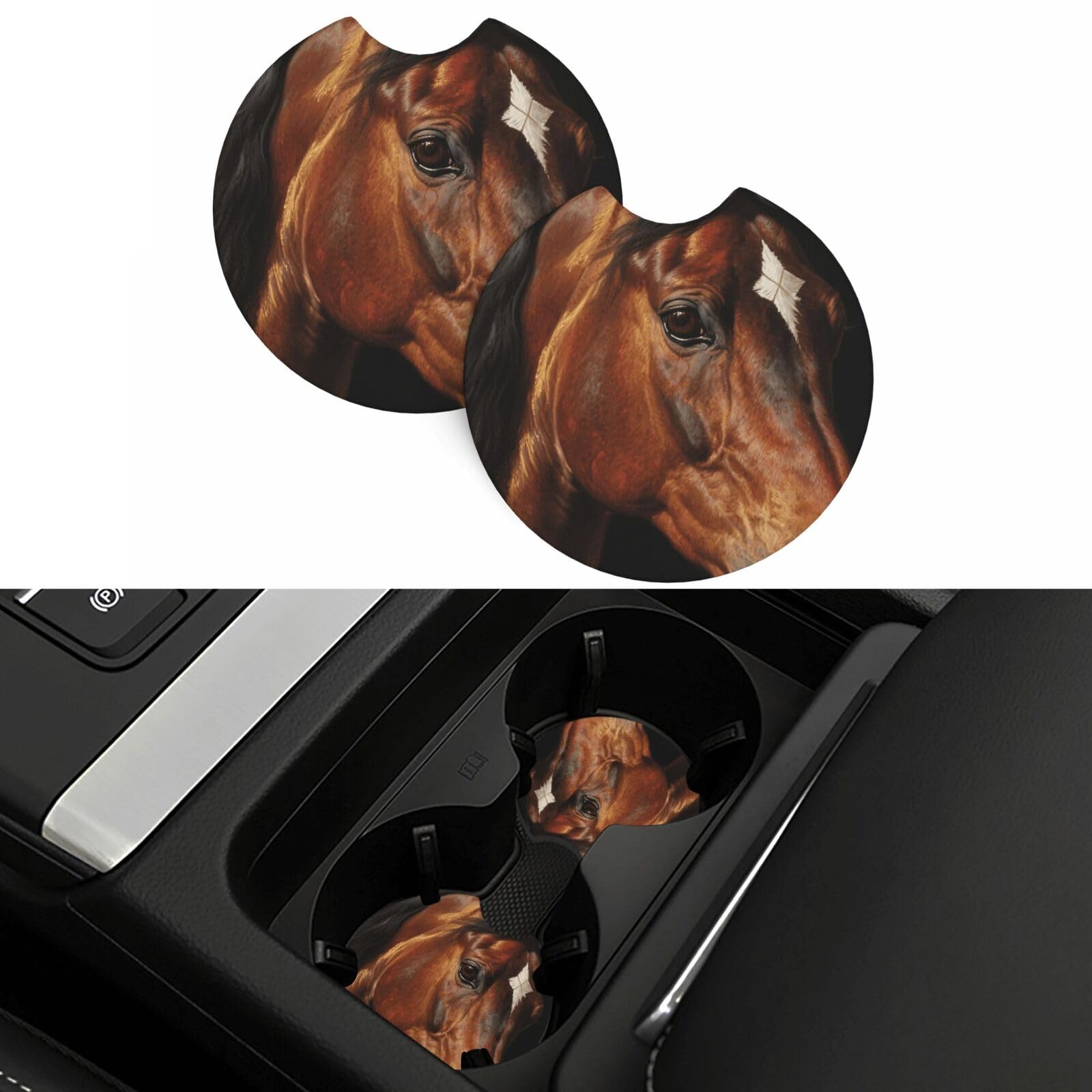 2 Pack Car Coasters,2.7" Universal Car Cup Holder Coasters Non-Slip Neoprene Cup Pad Mat Coaster Car Interior Accessories for Women Men Brown Horse