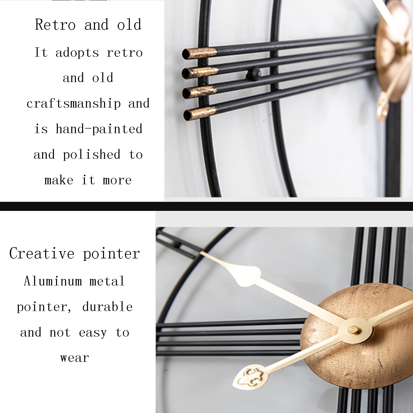 Reloj de Pared para Sala de Estar, Reloj de Pared Grande de Metal 3D Retro, Reloj Decorativo de Arte de Pared silencioso Que no Hace tictac, Reloj de Pared de Estilo Industrial par