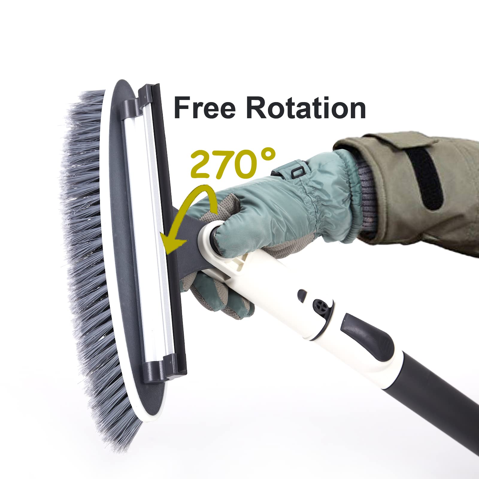 Grattoir à Glace 3 En 1 FINEVERNEK - Télescopique 86cm - Brosse Rotative 360° - Poignée Mousse