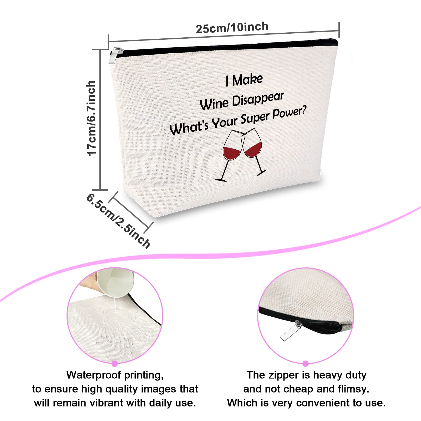 Wine Gift for Wine Lover Makeup Bag for Women Coworker Friends Friendship Gift for Sister Bestie Birthday Presents for Mom Daughter Cosmetic Bag Christmas Graduation for Her Niece Zipper Travel Pouch