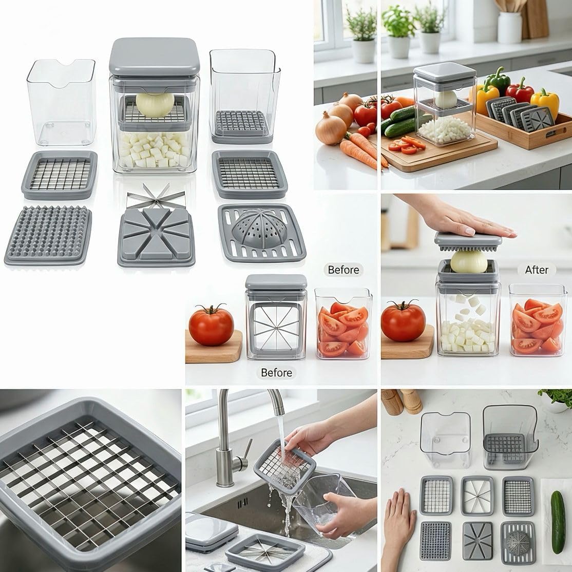 13-in-1 Vegetable Chopper with Container – Manual Veggie & Onion Food Chopper, Multifunction Vegetable Dicer for Fast Meal Prep, Kitchen Chopper with Stainless Steel Blades